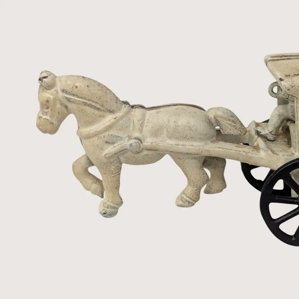 1920s Cast Iron Horse Drawn Ice Cart Toy with Removable Driver